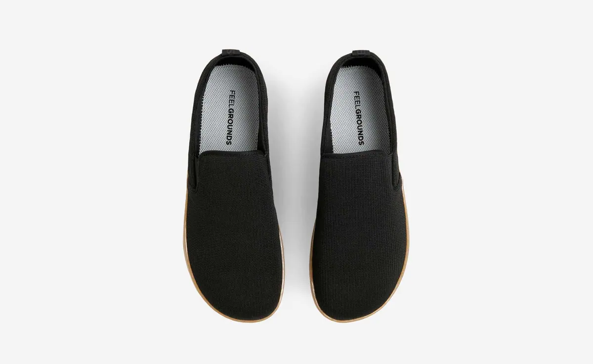 Босоногие слипоны Feelgrounds Droptop Knit — чёрный с бежевой подошвой, фото 3